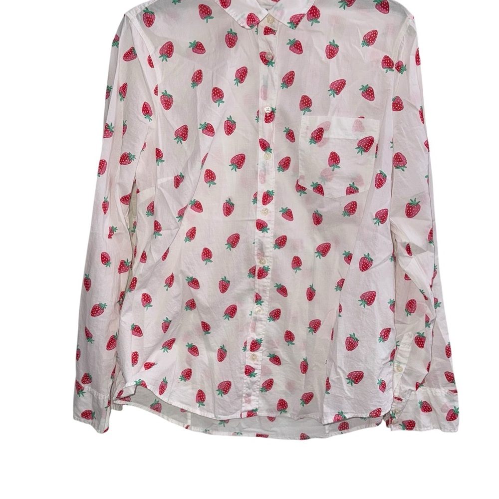 J. Crew White Button-Down Shirt with Red Strawberry Print